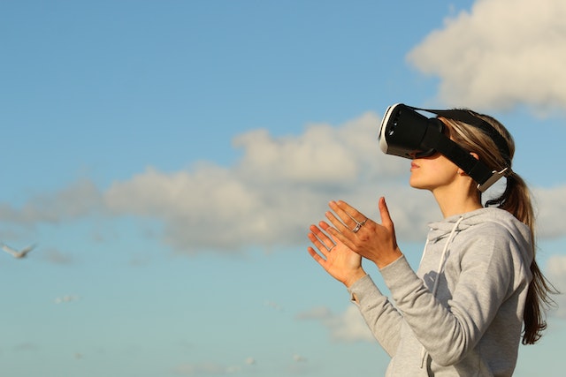 Image of a female wearing a virtual reality headset